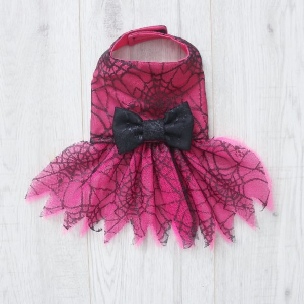 Halloween Pink and black cobweb lace dog dress