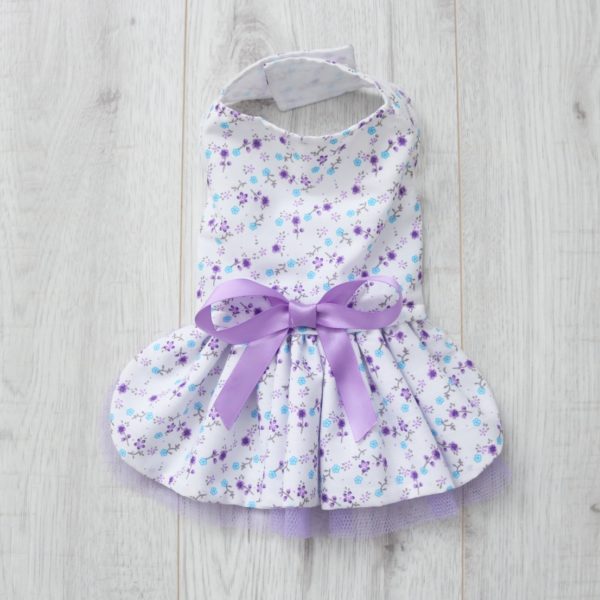 white and lilac floral dog dress