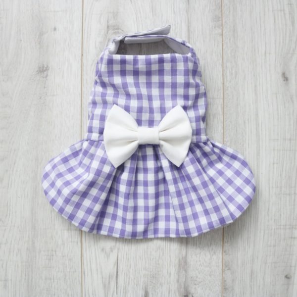 purple gingham check dress for dogs