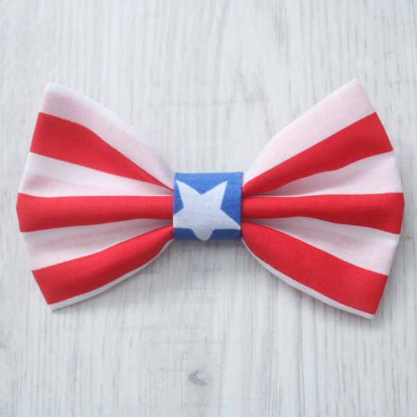 Red stripe blue star dog bow tie